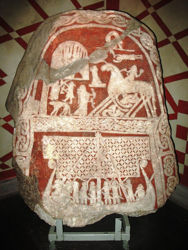 Tjängvide Runestone showing Odin on his eight-legged steed, Gotland, Sweden, 8th century