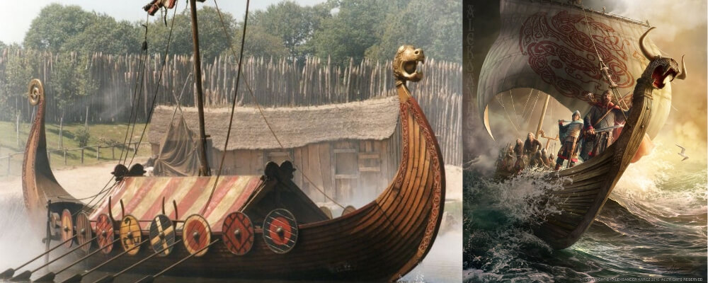 The viking ships or drakkar or Snekkja the long boat