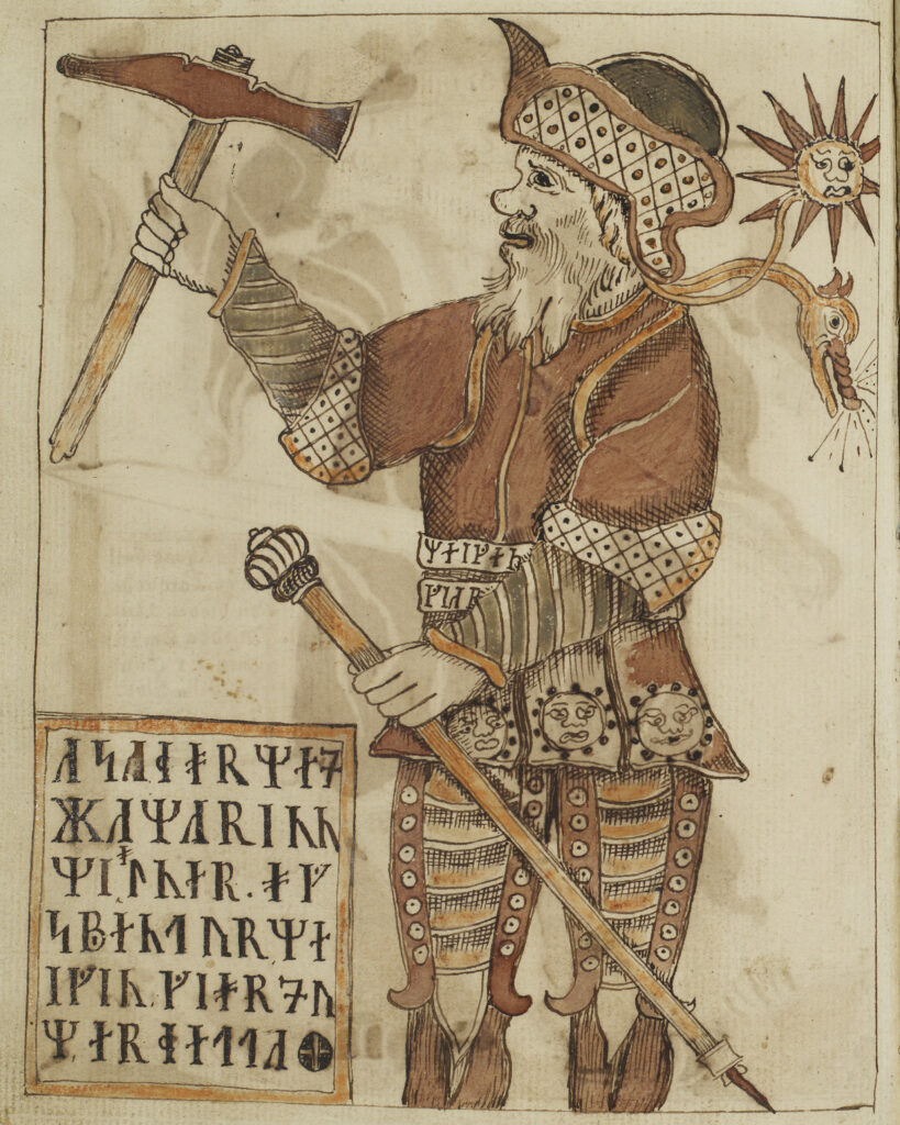 Thor from Icelandic Manuscript Nks 1867 4to, fol. 94v. Source: Det Kongelige Bibliotek in Copenhagen