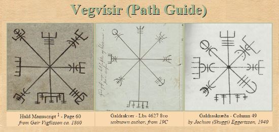 Vegvisir as it appears in different Icelandic manuscripts