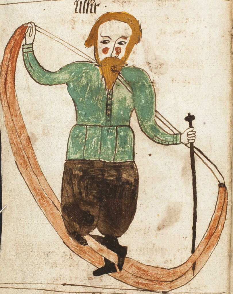 Ullr and his skiis, manuscript AM 738 4to, fol. 38v, 1680