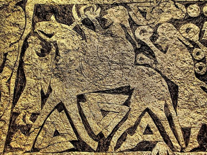 Valknut zwischen den Beinen von Odins Pferd am Tängelgårda-Stein