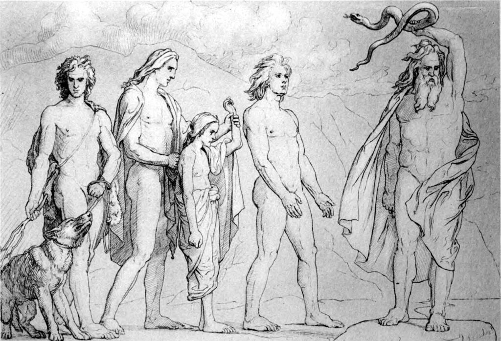 Les dieux emprisonnant les enfants de Loki, par Lorenz Frolich, 1906