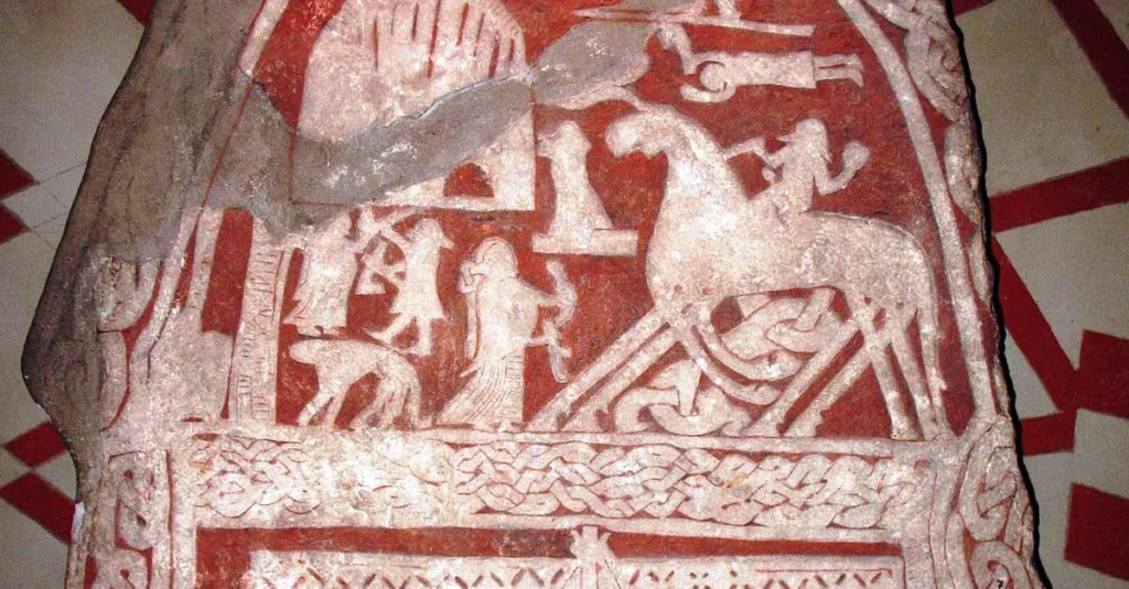 Odin Riding Sleipnir, fragment de la pierre runique de Tjangvide, v. 800-1099