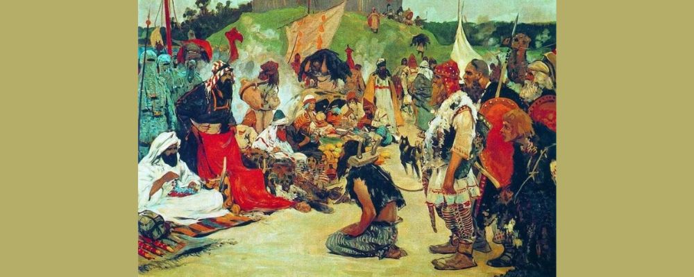 Vikings de la Kievan Rus vendant des esclaves