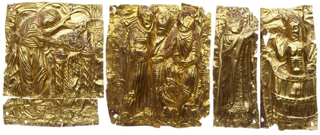 Gold decoration showing Poppo holding a hot iron, Tamdrup, Jelling, Denmark, c. 1200. Source: National Museum of Denmark