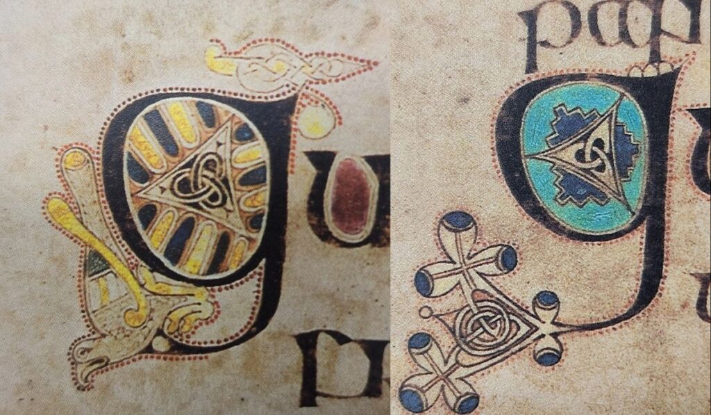 La Triquetra apparaît également dans le Livre de Kells, un manuscrit enluminé du IXe siècle .