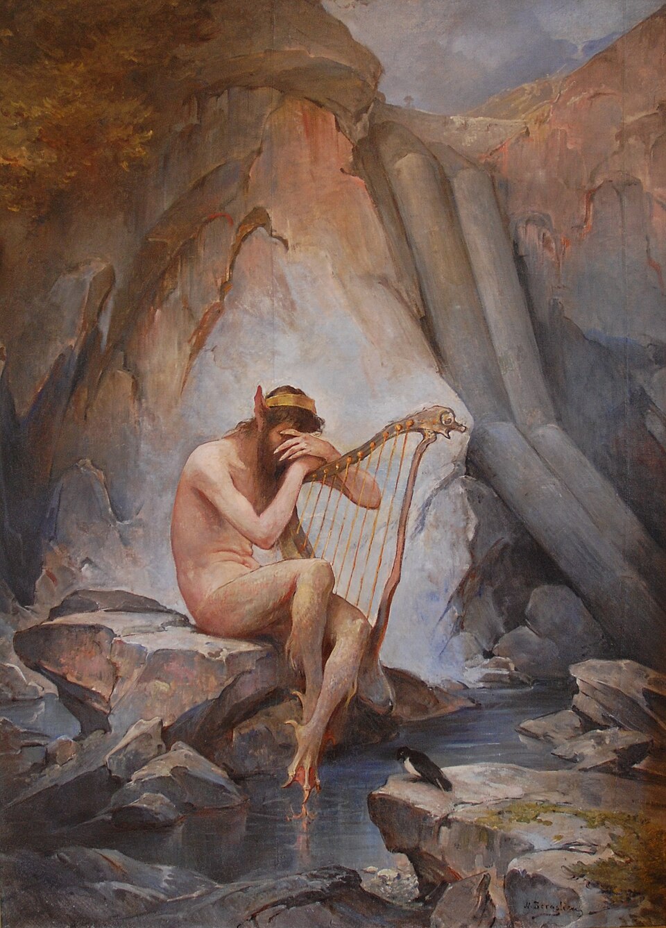 Peinture à l'huile de Nils Bergslien, « Fossegrimen », au Tyssedal Hotell, Odda, Norvège