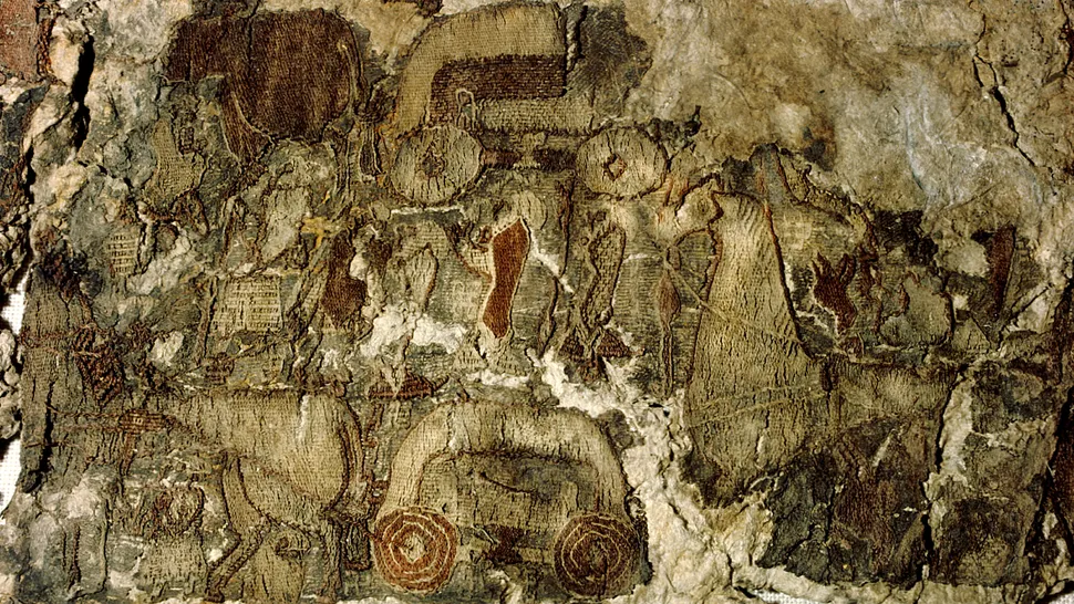 Verblasstes Bild von Yggdrasil vom Oseberg-Schiffsteppich