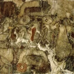 Faded image of Yggdrasil from the Oseberg ship tapestry