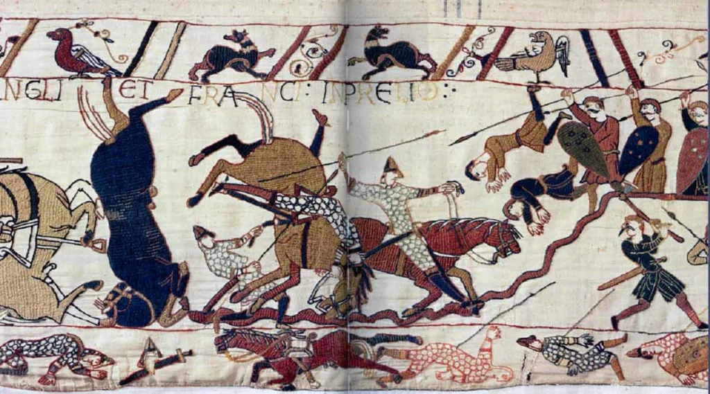 Cavalerie lors de la bataille d'Hastings représentée sur la tapisserie de Bayeux, années 1070