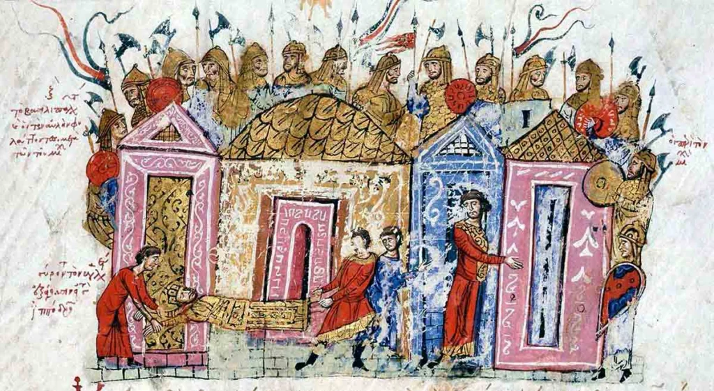 Varangian Guardsmen, an illumination from the 11th-century chronicle of John Skylitzes