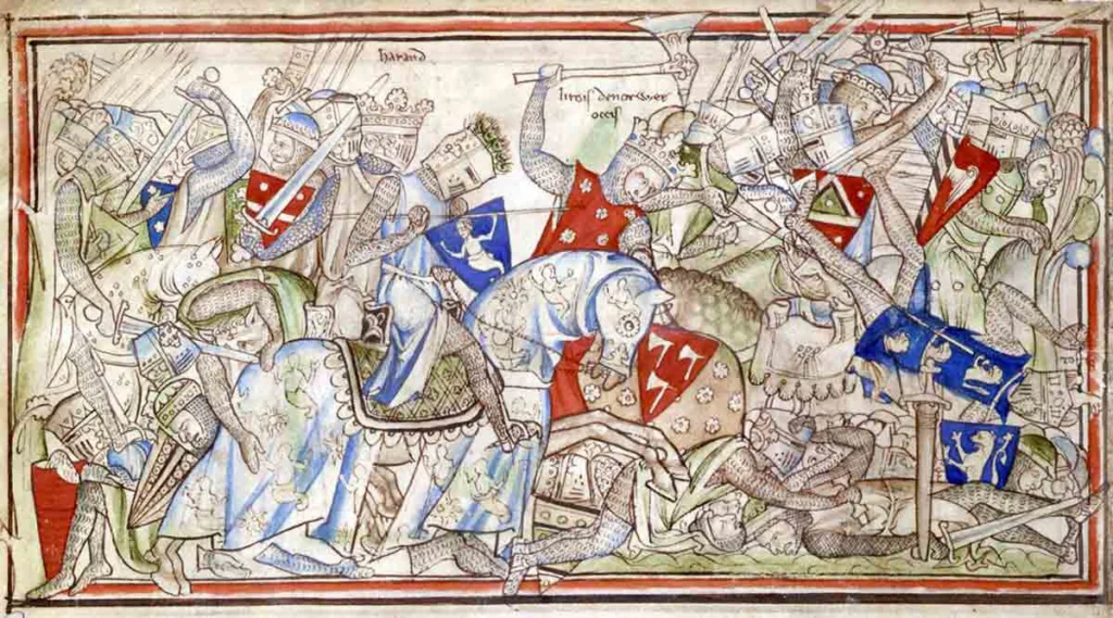 The Battle of Stamford Bridge, from The Life of Edward the Confessor by Matthew Paris, c. 1236. Source: University of Cambridge