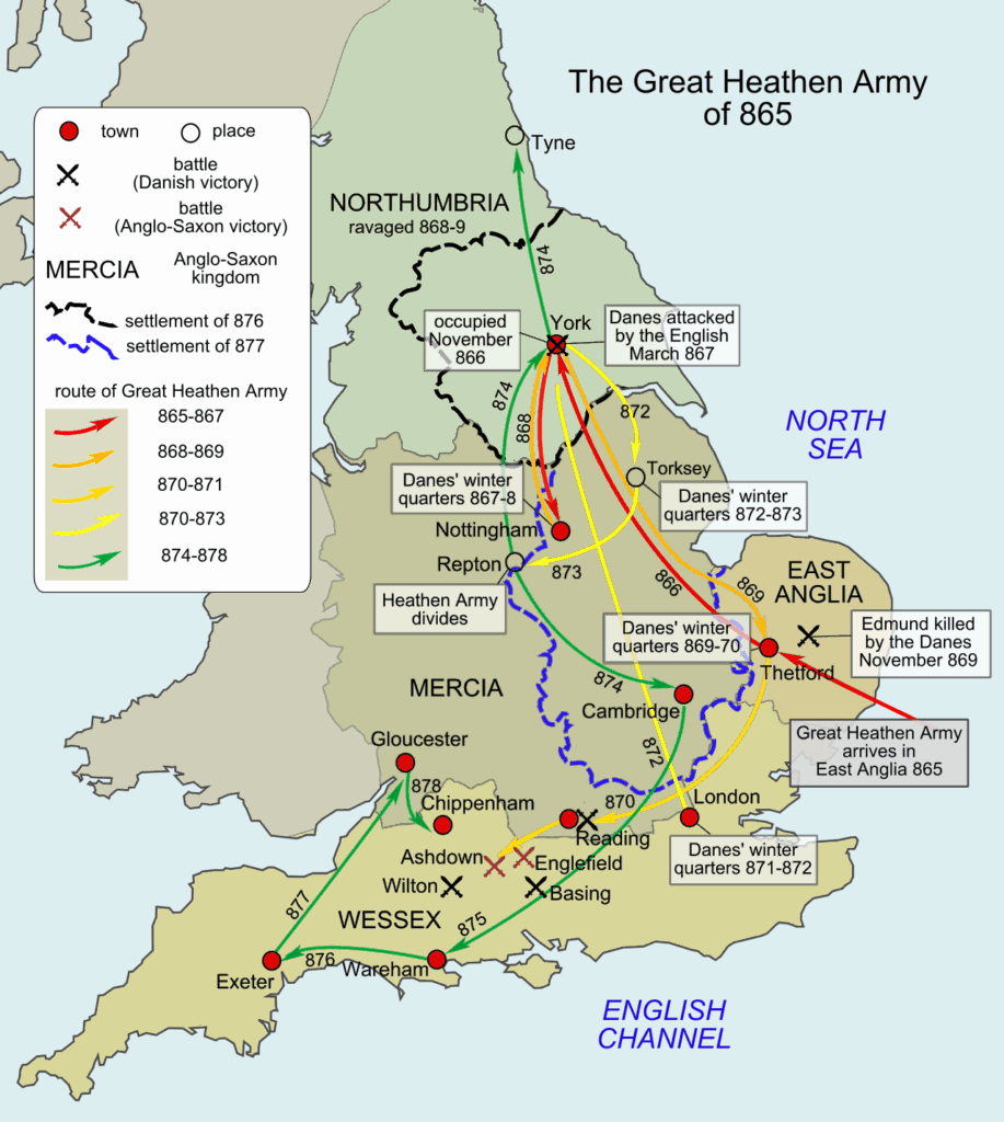 Map of the movements of the Great Heathen Army