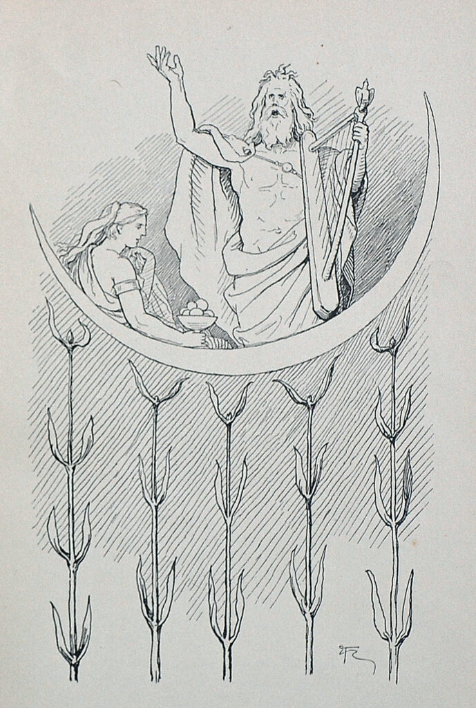 Bragi jouant de la harpe pour Idunn, par Lorenz Frohlich, 1895