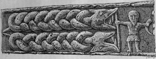Portion of the Gosford Cross, a 10th-century Anglo-Saxon cross decorated with images of Norse mythology