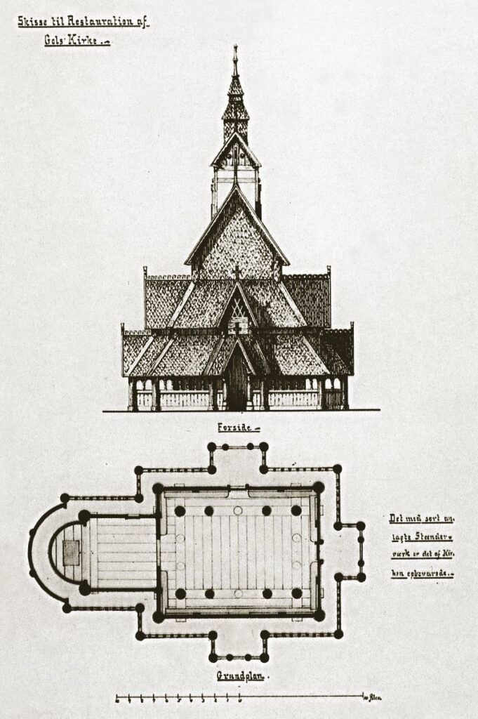 Drawing during reconstruction of Gol Stave Church, by T. Prytz, 1883