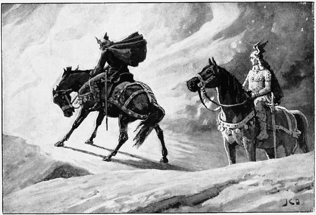 Sigurd and Gunnar at the Fire, by J. C. Dollman, 1909